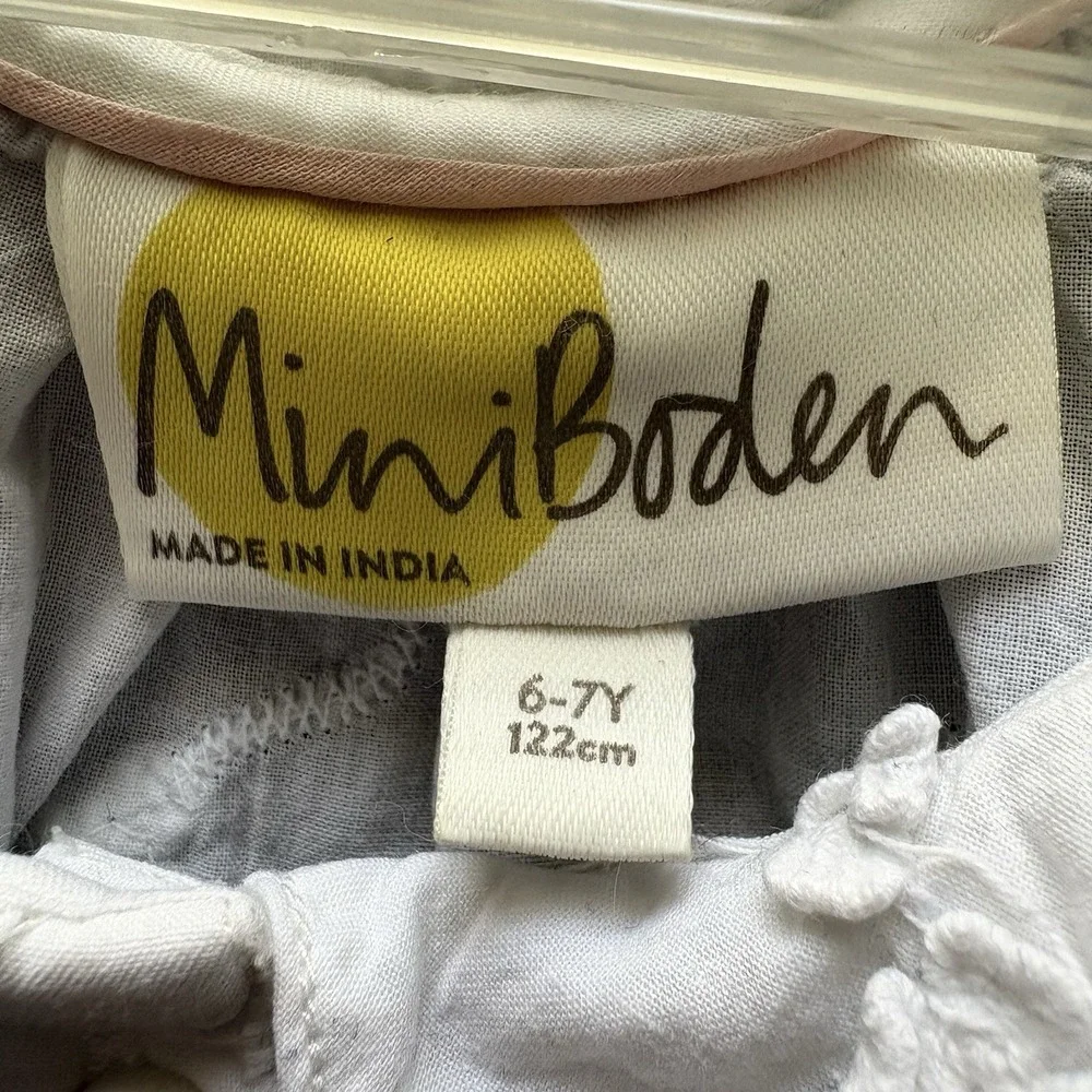 Mini Boden Girls 6-7Y White Embroidered Cotton Peter Pan Collar Blouse